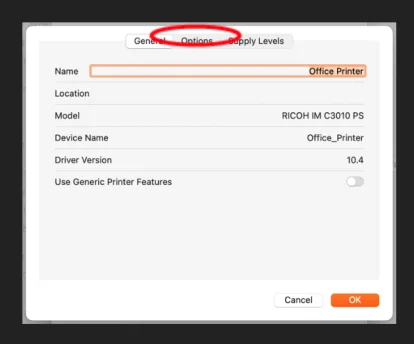 Inception - Kağıt Tepsileri (3 ve 4) ve Zımba Sonlandırıcıları için macOS Sürücüsüne Seçenekler Eklenmesi