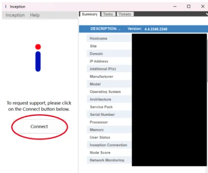 Inception – Be om support i Datto RMM Agent